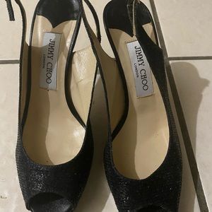 Black sparkly peep toe Jimmy Choo